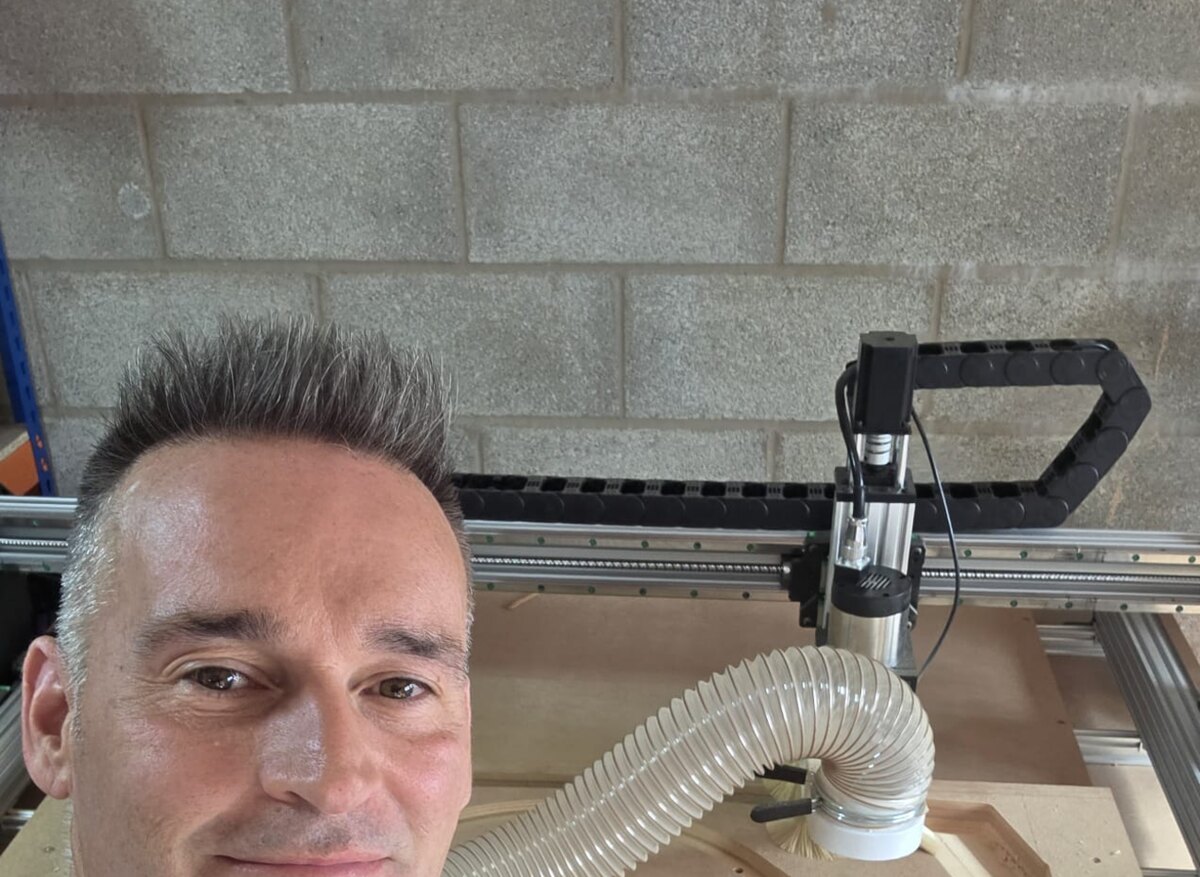 Mark, founder of XOP Acoustics, at the CNC in the Staffordshire workshop